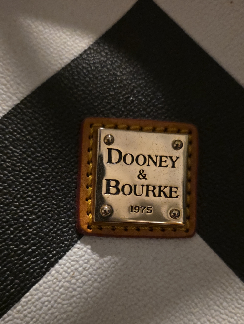 Dooney & Bourke Structured Chevron Satchel Bag - Black & White with Tan Trim - Picture 2 of 12